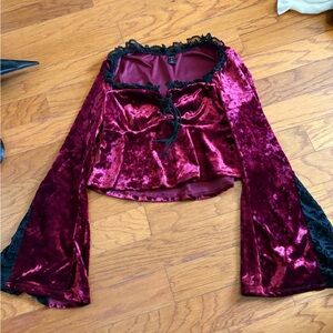 Velvet Bell Sleeve Top with Lace Trim Romwe romantic vampire goth